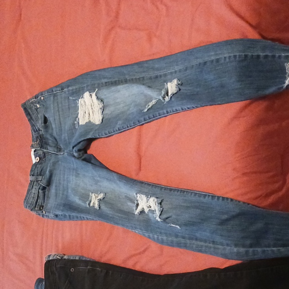 Distressed, stretchy denim Jean. Bought from Lizard Thicket boutique.